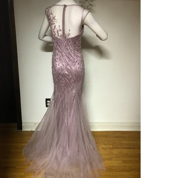 Le Chateau formal wedding bridesmaid gown dress embellished floral beaded tulle - Picture 3 of 13